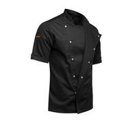 strongAnt Giacca da chef uomo Slim Fit in cotone morbido con bottoni a pressione, giacca da fornaio a maniche corte - Nero, 2XL