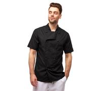 strongAnt Giacca da cucina da uomo a maniche corte con bottoni a sfera Slim Fit uniforme da cucina, Nero Leggero 100% Cotone, M
