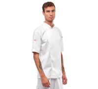 strongAnt Giacca da cuoco uomo a maniche corte con bottoni automatici easyMove e dryMesh Wing Slim Fit Chef Uniform Jacket moderna giacca da fornaio - Bianco, S