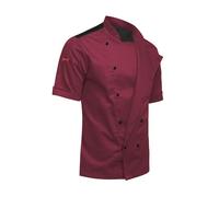 strongAnt Giacca da cuoco uomo con schiena elasticizzata EasyClean, moderna, a maniche corte e bottoni a sfera Slim Fit Bordo, M