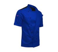 strongAnt Giacca da cuoco uomo con schiena elasticizzata EasyClean, moderna, a maniche corte e bottoni a sfera Slim Fit Blu, M
