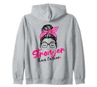 Stronger Than Cancer Messy Bun Pink Warrior Support Squad Felpa con Cappuccio