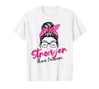 Stronger Than Cancer Messy Bun Pink Warrior Support Squad Maglietta