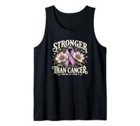 Stronger Than Cancer - Nastro alla Lavanda con Motivo Floreale Canotta