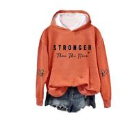 Stronger Than The Storm Felpa con cappuccio, unisex, con stampa a lettere Positive Energy, casual, girocollo, Arancione, 4XL