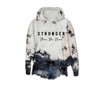 Stronger Than The Storm Felpa con cappuccio, unisex, con stampa a lettere Positive Energy, casual, girocollo, Bianco e nero, L