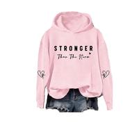 Stronger Than The Storm Felpa con cappuccio, unisex, con stampa a lettere Positive Energy, casual, girocollo, Rosa pallido, S