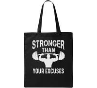 Stronger Than Your Excuses Overhead Press Graphic Natural Ecologico Cotone Tote Bag Nero, Nero , Taglia unica