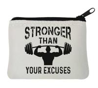 Stronger Than Your Excuses - Portamonete in neoprene, 10 x 11 cm, colore: Bianco