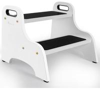 StrongTek Wood 2 Step Stool for Kids with Non-Slip Stepping Surface, Portable Handles, Skid Resistant Foot Pads, and 300 lbs. Capacity, Multipurpose Heavy-Duty Support (White)