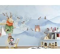 STROXTH WALLPAPER Carta da Parati 200cmx140cm Bambini Cartoni Animati Bosco Animali Agnelli Uccelli In Volo Paesaggio Innevato Camera Dei Bambini 3D Soggiorno Camera da Letto Murale
