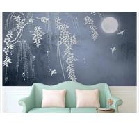 STROXTH WALLPAPER Carta da Parati 350cmx245cm Paesaggi naturali Sfondo Classico Cinese Con Fiori Rampicanti Luna E Montagne 3D Soggiorno Camera da Letto Murale