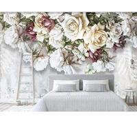 STROXTH WALLPAPER Carta da Parati 400cmx280cm Retrò Sfondo Con Rose Color Bianco Sporco In Stile Retrò Minimalista 3D Soggiorno Camera da Letto Murale