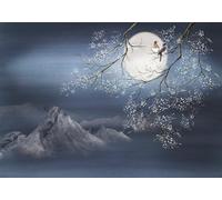 STROXTH WALLPAPER Carta da Parati 430cmx300cm Paesaggio naturale Sfondo Astratto Con Luna Notte Di Luna Grandi Alberi Bianchi E Montagne Innevate Su Sfondo Blu 3D Soggiorno Camera da Letto Murale