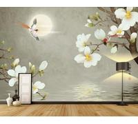 STROXTH WALLPAPER Carta da Parati Fotografia Composizione floreale con magnolia 150cmx105cm Lago E Luna Astratti Retrò Con Fiori Bianchi 3D Soggiorno Camera da Letto Murale
