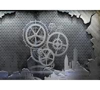 STROXTH WALLPAPER Carta da Parati Fotografia Ingranaggi Metallici 200cmx140cm Palestra Meccanica In Metallo Grigio In Stile Industriale 3D Soggiorno Camera da Letto Murale