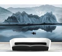 STROXTH WALLPAPER Carta da Parati Fotografia Montagne e mari 400cmx280cm Paesaggio Cinese Dipinto A Inchiostro Con Gru In Volo 3D Soggiorno Camera da Letto Murale
