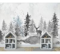 STROXTH WALLPAPER Carta da Parati Fotografia Paesaggi con alberi in bianco e nero 150cmx105cm Foresta Tropicale Astratta Retrò Con Alci E Uccelli 3D Soggiorno Camera da Letto Murale