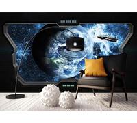 STROXTH WALLPAPER Carta da Parati Fotografia Pianeta Blu 200cmx140cm Pianeti Cosmici Astronave Ktv Oltre La Finestra 3D Soggiorno Camera da Letto Murale