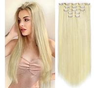 StrRid Extension per capelli biondi con clip, capelli lisci lunghi 56 cm, sintetici, neri, spessi, 5 pezzi, per donne, matrimoni, feste, uso quotidiano, ricci e ondulati, 45,7 cm, castano ramato