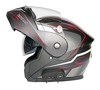 STRTG Casco Modulare Moto Bluetooth, Doppio Casco Modulare con Visiera Parasole Integrale Casco Certificato DOT Sistema di Comunicazione Interfono Integrato Radio FM Mp3 Integrato C,XL61-62cm
