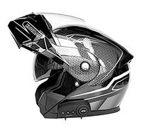 STRTG Casco Modulare Moto Bluetooth, Doppio Casco Modulare con Visiera Parasole Integrale Casco Certificato DOT Sistema di Comunicazione Interfono Integrato Radio FM Mp3 Integrato E,L59-60cm