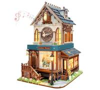 STRUCWOOD Kit per casa in miniatura, kit fai da te per casa delle bambole in legno, per adulti e adolescenti, con angolo 3D per libri, libreria, decorazione, mini modellino con interruttore touch a 3