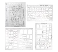 Strumenti di disegno e forme di righello per l'architettura - Set di 3 progetti di mobili per cucina, edilizia, design d'interni