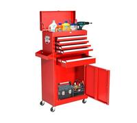 Strumenti di protezione Cassetta portautensili portatile con bauletto rimovibile e ruote bloccabili | Armadietto portautensili for carichi pesanti con cassetti interni, Facile accesso(Red)