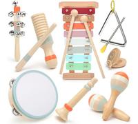 Strumenti Musicali per Bambini, Giocattoli per Bambini dai 3 Anni, Giocattoli Montessori, Tamburi per Bambini in Legno, Tamburi per Bambini, Idee Regalo per Ragazzi e Ragazze 3+ (9 in 1)