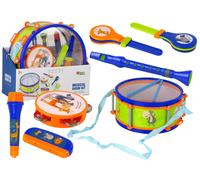 Strumenti musicali per bambini - Set tamburo, tamburello, flauto, sonaglio, fisarmonica, animali