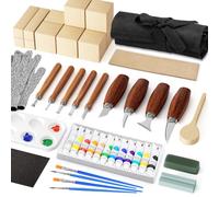 Strumenti Per Intaglio Del Legno, Kit Intaglio Legno Professionale con Coltelli da Intaglio blocchi di legno Sicurezza Guanti Pietra Lucidante Affilatura Strumenti per Intaglio Legno DIY Principianti