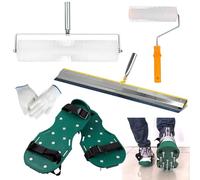 Strumenti per Pavimenti Autolivellante, Kit con 2 Rulli di Ventilazione 23cm + 48cm Rastrello per Grandi Superfici 56cm e Scarpe Chiodate Punta Lunga 3cm per Livellare la Parete del Pavimento