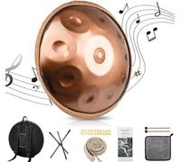 Strumento a mano in acciaio da 22 pollici, Gold Performer, in D Minor Tongue Trum, con borsa morbida a mano, mallet, supporto per tamburo a mano per principianti, professionisti, musica Therapy