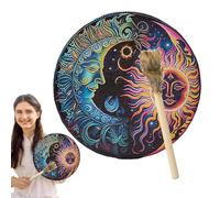Strumento A Percussione Sciamanica - Tamburo In Pelle, Ritmo Sacro | Accessorio Di Musica Spirituale Rotonda, Tamburo Rituale Tradizionale Scolpito A Mano Con Tono Serio Per La Pratica Energetica