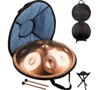 Strumento a tamburo per handpan, re minore 9 note Tamburo in acciaio da 22 pollici, tamburo per lingua in acciaio armonico grigio con supporto per handpan, custodia per handpan, per guari