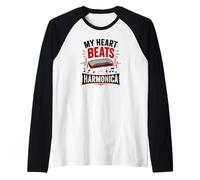 Strumento Armonica Harmonica Music Heartbeat Armonica Maglia con Maniche Raglan
