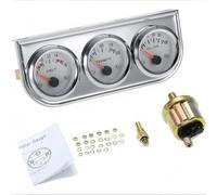 Strumento combinato 3 in 1 da 52 mm, per pressione dell'olio, temperatura dell'acqua e voltmetro, illuminato a LED, telaio cromato, 0-7 bar/40-120 °C/8-16 V, compatibile con auto e moto da 12 V