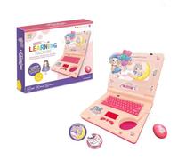 Strumento di apprendimento bilingue per neonati e bambini piccoli, Interactive Toy Laptop-Featuring Lights, Sounds, and Educational Games-Fostering Creativity and Motor Skills Through Play，Rosa