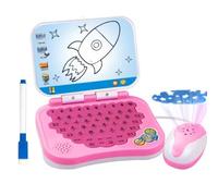 Strumento di apprendimento bilingue per neonati e bambini piccoli, Laptop Educativo con Luci e Suoni, Lavagna cancellabile e proiettore del cielo stellato, Giocattolo interattivo per Bambini，Rosa