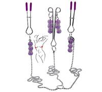 Strumento di Massaggio in Acciaio Inossidabile Resistente E Robusto con Tre Clip Estensibili, Perfetto per Intrattenere in Camera da Letto con Amici E Coppie, Un Regalo Viola