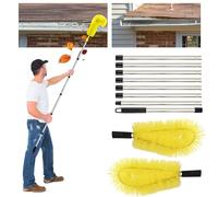 Strumento di Pulizia per Grondaie con Asta Telescopica Estensibile da 310 cm, Spazzola di Pulizia Rimovibile per la Pulizia di Tetti, con 2 Spazzole, Pieghevole, per Pulire Foglie e Detriti (Giallo)