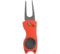 Strumento divot da golf, forchetta pieghevole con manico in alluminio, meccanismo a molla, accessorio portatile (arancione)