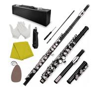 Strumento Flauto A Foro Aperto Flauto Traverso Con Scanalatura In Do A 16 Fori Set Di Guanti Per Principianti Viola E Neri Professionali Con Scatola(Black)