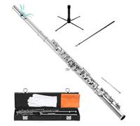 Strumento Flauto A Foro Aperto Flauto Traverso In Argento Nichelato Con Chiave In Mi E Do Foro Chiuso(Silver)