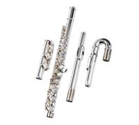 Strumento Flauto Professionale Bocchino Doppio Curvo In Mi Con Chiave Do Placcato Argento A 16 Fori Aperti E Chiusi Per Principianti(3/4)