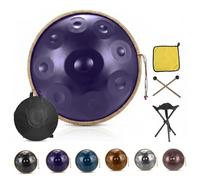 Strumento Handpan 10 Note Re Minore 440Hz, Tamburo Armonico 55 cm in Acciaio Nitrurato per Esibizioni dal Vivo, Percussioni Professionali con Cavalletto(Deep purple,440HZ/10Note)