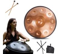 Strumento Handpan - 432Hz/440Hz 9/10/ 12 Note - Steel Tongue Drum da 55cm - Hand Pan Drum con Supporto per Battenti per la Guarigione del Suono (Size : 432Hz, Color : GOLD_10 NOTES)