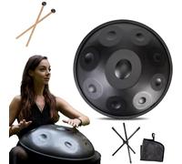 Strumento Handpan - 432Hz/440Hz 9/10/ 12 Note - Steel Tongue Drum da 55cm - Hand Pan Drum con Supporto per Battenti per la Guarigione del Suono (Size : 440Hz, Color : BLACK_9 NOTES)