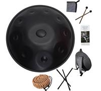 Strumento Handpan Drum da 440Hz, Steel Tongue Drum da 9/10/12 Note con Tripode, Battenti e Borsa per il Trasporto, Hand Pan Drum da 56cm per la Guarigione del Suono (Nero, 10 Notes)